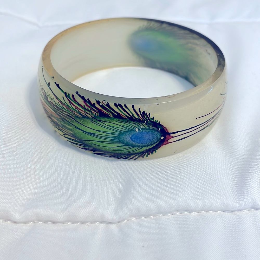 Peacock Feather Bangle Bracelet